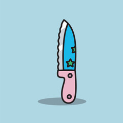 Blue knife with pink handle and star decoration.