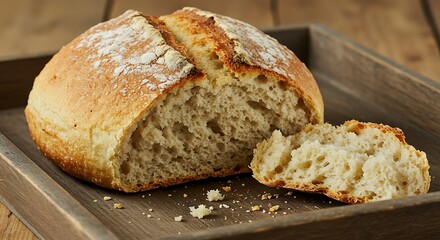 Freshly Baked Homemade Artisan Bread on a Tray.