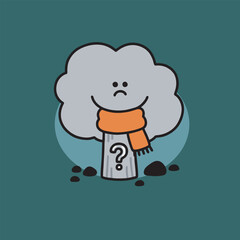 A gray cloud with a scarf and a question mark.
