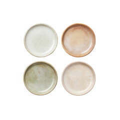 Set of Four Small Ceramic Plates in Earthy Tones - Top View