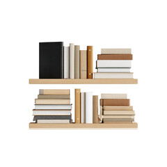 Minimalist Bookshelf with Neutral Colored Books and Wooden Shelves