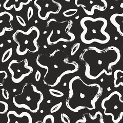Abstract Black And White Florals Seamless Repeating Pattern
