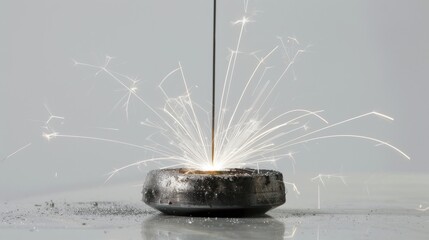 Spark erupting from metallic object with bright light and abstract background