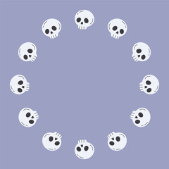 Naklejka premium Round skull frame. Halloween design. Isolated white background. Vector illustration in flat style