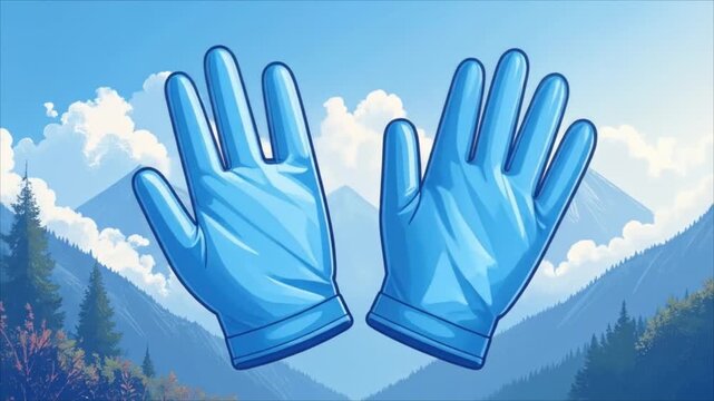 Blue protective gloves outdoors