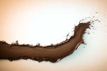Spilled cocoa on a light background — a puddle of hot chocolate, a rich and creamy chocolate drink.