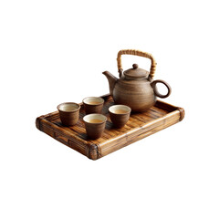 Tranquil Tea Ceremony Ceramic Teapot and Cups on Bamboo Tray