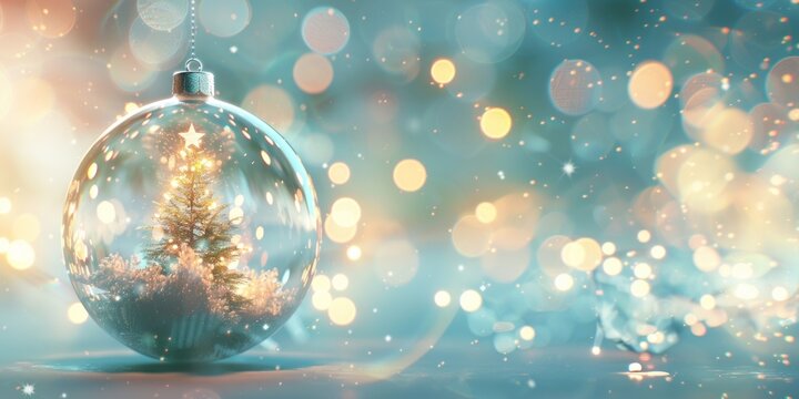 Christmas tree inside a glass ball christmas background ornament.