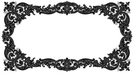 Ornate black and white frame with floral and leaf details surrounding a rectangular space