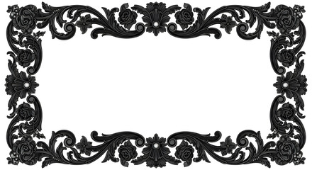 Elegant black ornate floral border design adds luxurious vintage charm to any project