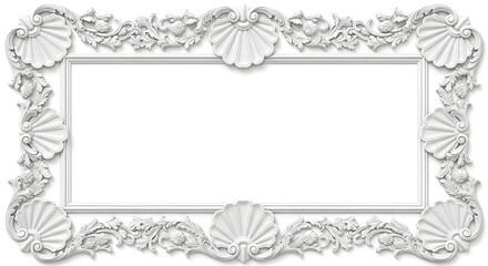 Ornate white frame with seashell and floral details perfect for adding a classic touch to any design