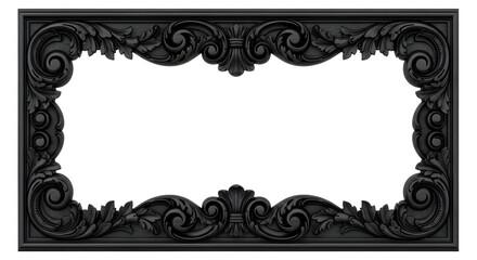 Ornate black frame with floral and scroll details surrounding a white rectangular space inside it
