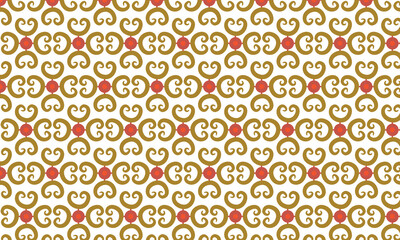 Gold ornate scroll pattern with red gem accents on white Keywords: gold, ornate, scroll, pattern, red, gem, accents