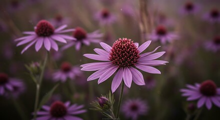 Purple Coneflower Field in Soft Sunlight.