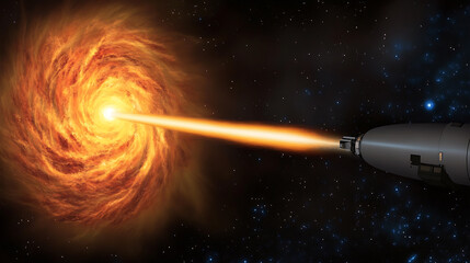 Fototapeta premium Spacecraft Approaching a Bright Celestial Vortex