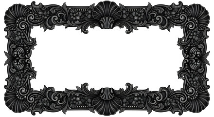 Elegant antique ornate frame border with intricate floral carvings and shell motif