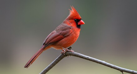 Striking Red Cardinal Perched on a Branch.