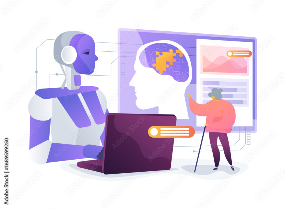 Poster ai-driven cognitive decline detection abstract concept vector illustration.