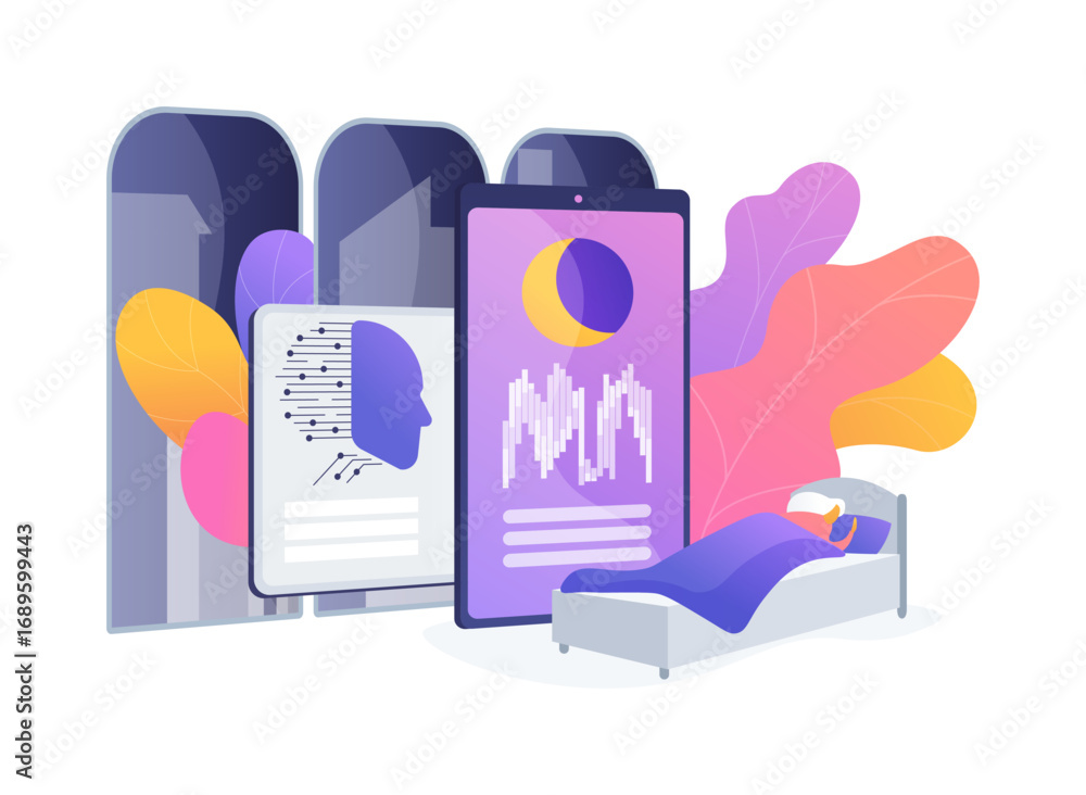 Poster ai-automated sleep pattern analysis abstract concept vector illustration.