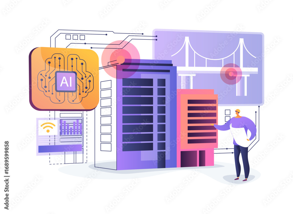 Poster ai-smart infrastructure resilience analysis abstract concept vector illustration.
