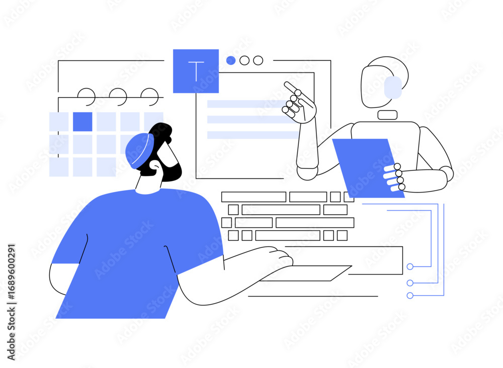 Poster ai-powered post scheduling and analysis abstract concept vector illustration.
