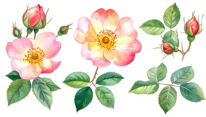 Watercolor roses and buds
