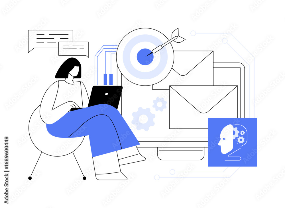 Poster ai-driven email campaign optimization abstract concept vector illustration.