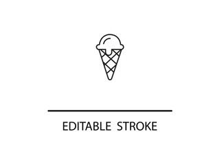 Simple, modern line art icon of a delicious ice cream cone perfect for summer promotions and sweet treats branding.