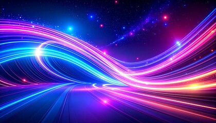 Colorful light trails in a starry night sky