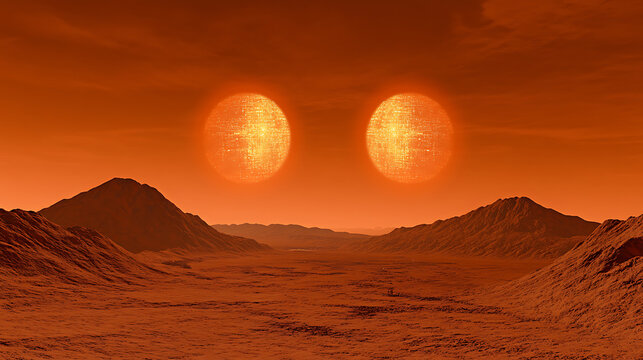 Distant Planet Landscape with Twin Suns