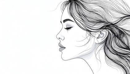 Elegant profile of a woman with flowing hair