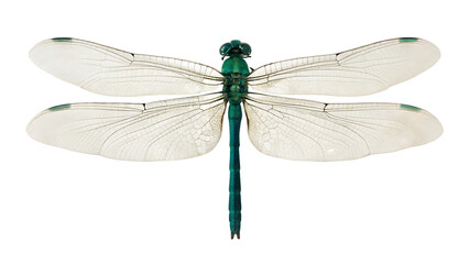 Green dragonfly with translucent wings isolated on a transparent background insect