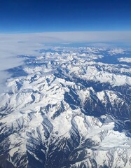 Snowy mountain range viewed from above