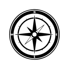 Vector art of black and white compass rose, a classic symbol for navigation, direction, and exploration, perfect for travel and adventure themes