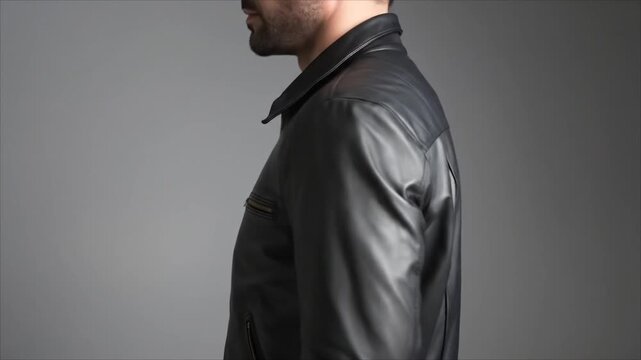 Black leather jacket back view