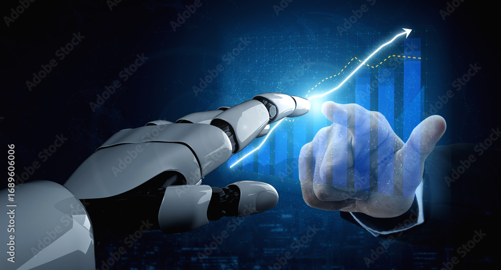 Aufkleber a visually striking image showing a robotic hand reaching out towards a human hand, symbolizing coll
