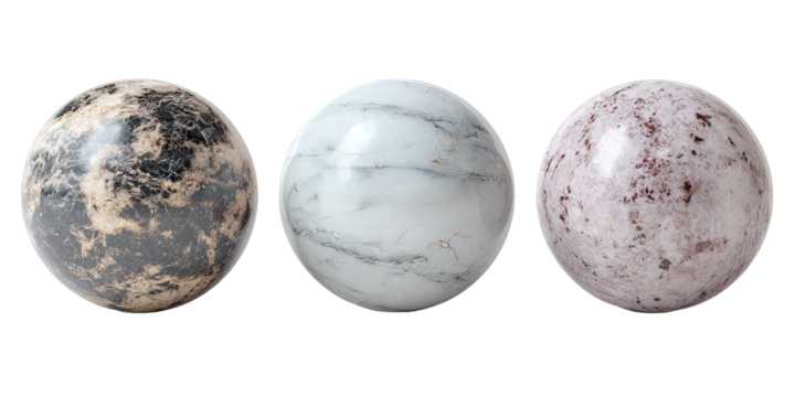Three sphere-shaped marble textures