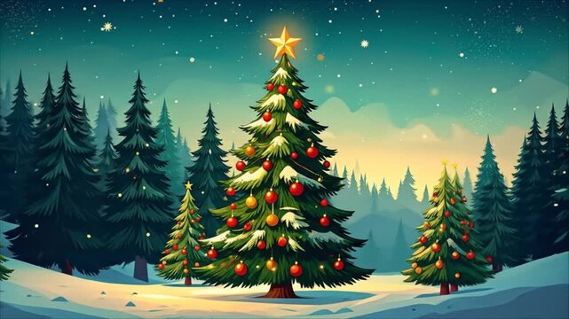 Christmas trees in winter forest