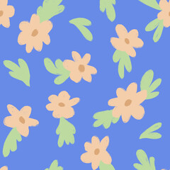 Floral Arrangement on Blue Seamless Repeating Pattern