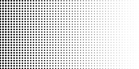 Halftone gradient. Dotted gradient, smooth dots spraying and halftones dot background seamless horizontal geometric pattern vector template set.