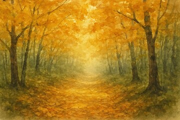 Fototapeta premium Golden Path Through Autumn Forest