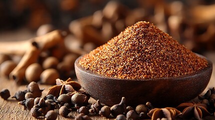 Ground Cinnamon Spice Wooden Bowl Star Anise and Cloves spices cinnamon powder