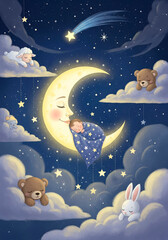 Children's illustration. Lullaby for a baby. Generative AI