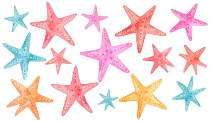 Watercolor starfish on white