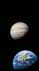 Jupiter and Earth in Space.