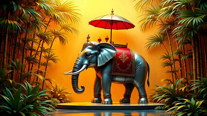 Elephant and palm tree