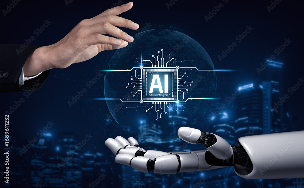 Aufkleber ai assistant brain processor with llm technology, big data, machine learning, generative ai for busi