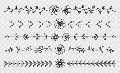 Calligraphy dividers. Decorative text borders and flourish swirls, elegant romantic curves for wedding invitation card and greeting message. Vector set