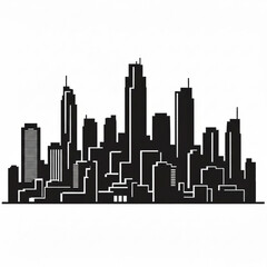 Naklejka premium Silhouette of a cityscape featuring various skyscrapers and buildings against a white background in black color created with generative ai