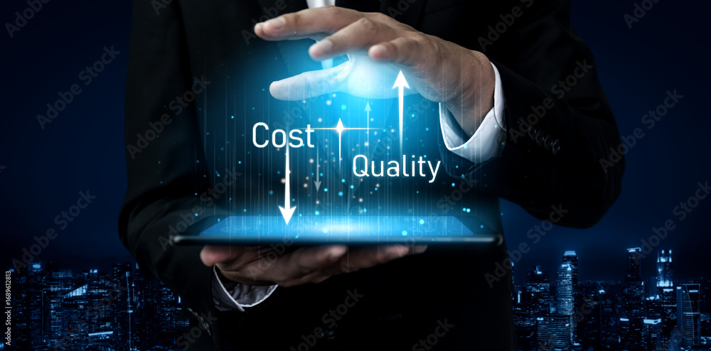 Poster increase quality and reduce cost represent quality, cost, and performance optimization for business 